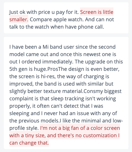 Sample of negative Mi Band user reviews