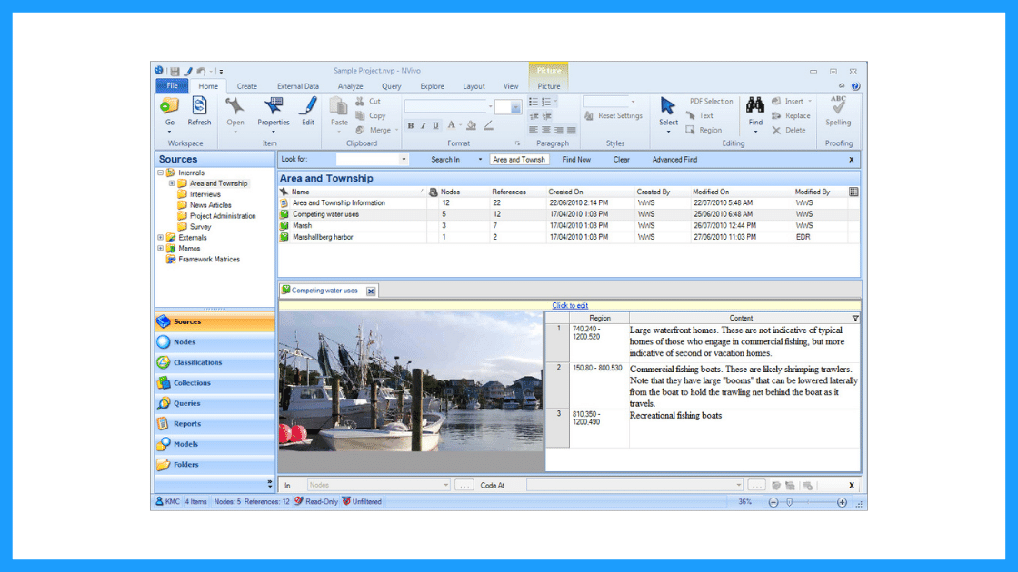 The user interface of CAQDAS software 'NVivo'