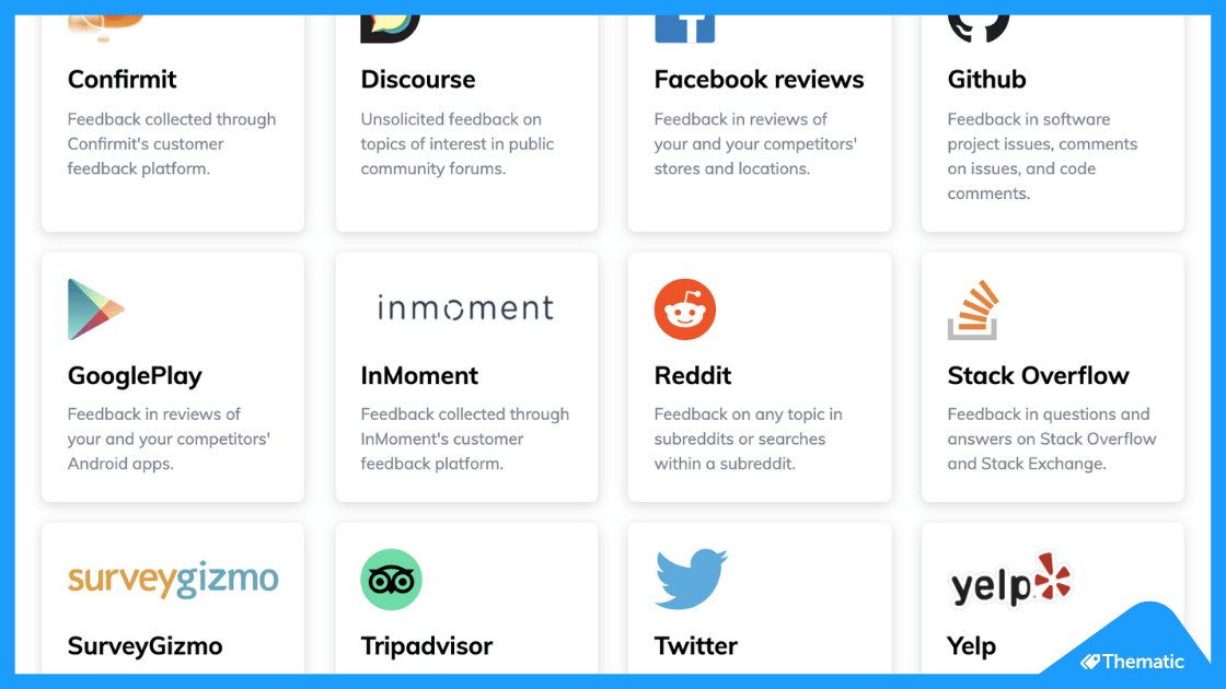 Some of qualitative data integrations offered by Thematic