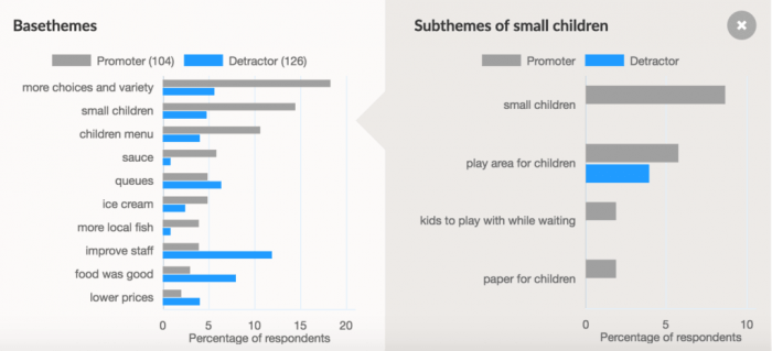 Example of comparing themes of Promoters and Detractors