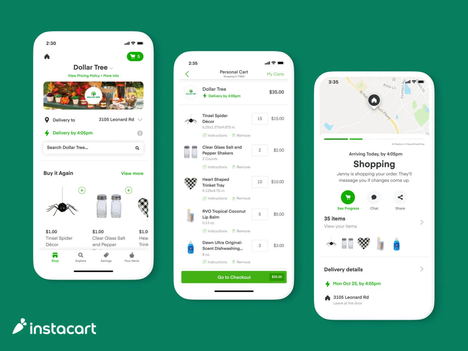 An example of Instacart's app showing items at Dollar Tree