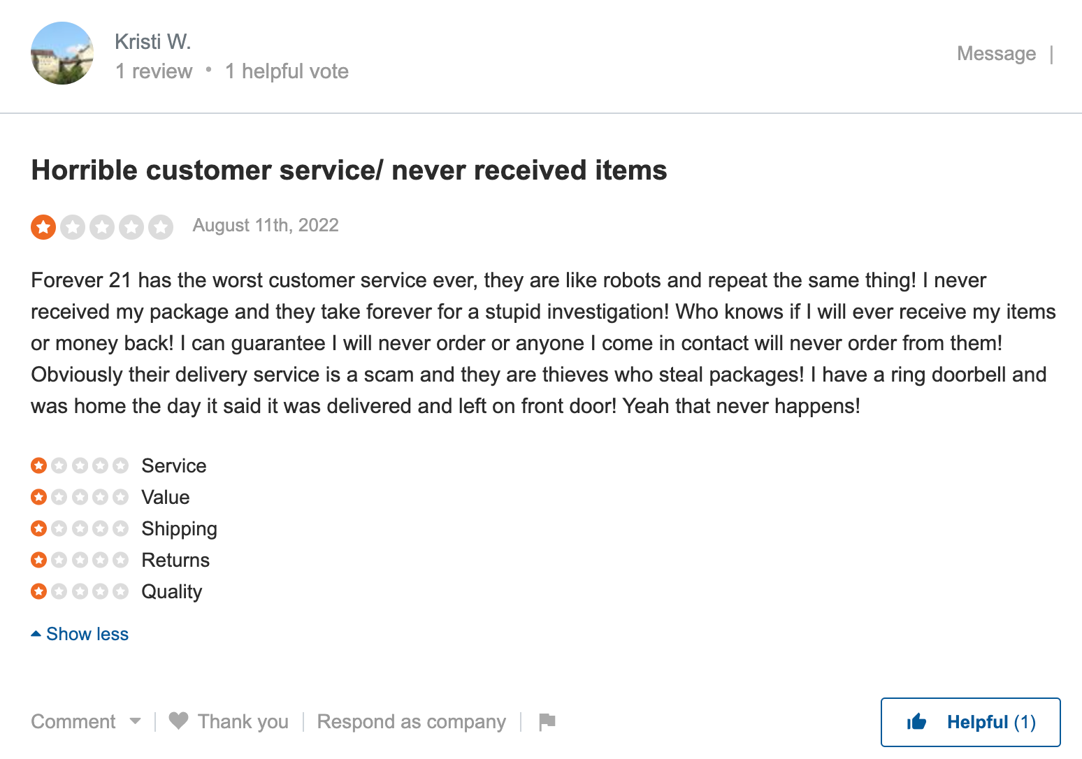 Example of a customer review