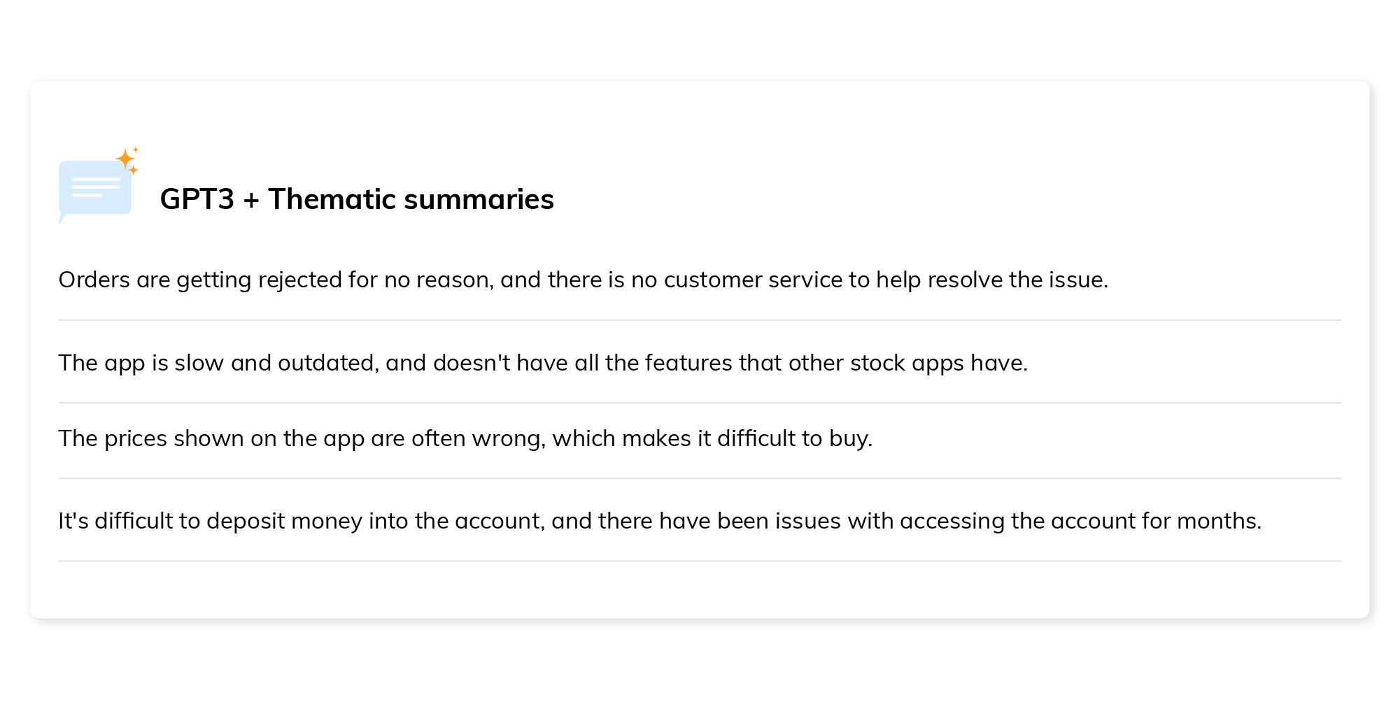 GPT-3 summary of Robinhood feedback