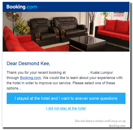 Example of a request for review from Booking.com
