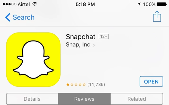 Image showing one star rating for Snapchat app