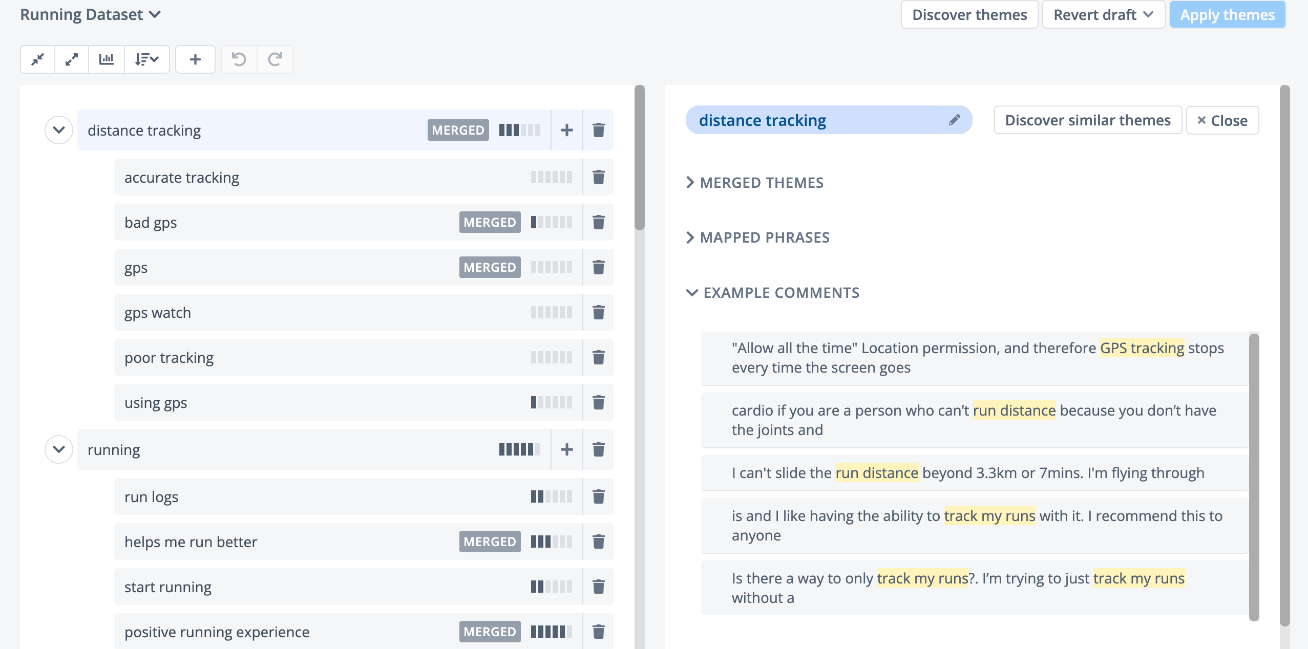 The manage themes area