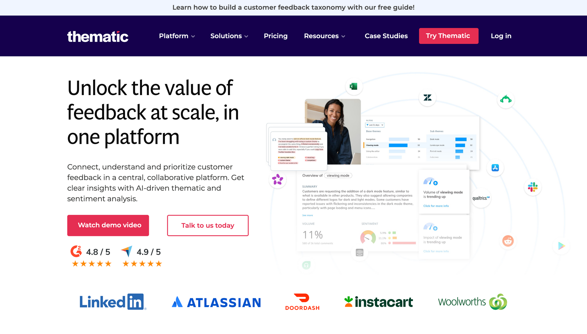 voice of customer tool Thematic homepage