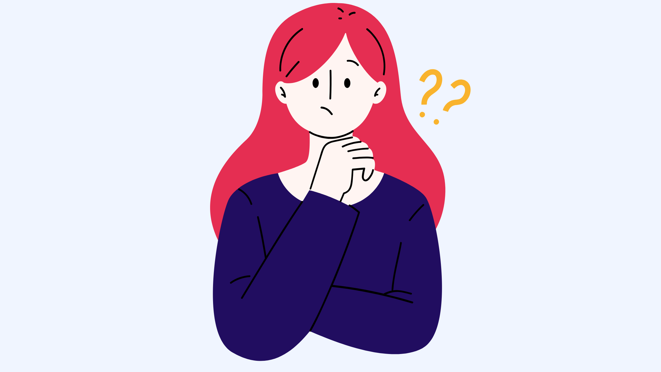 graphic of a woman with question marks next to her