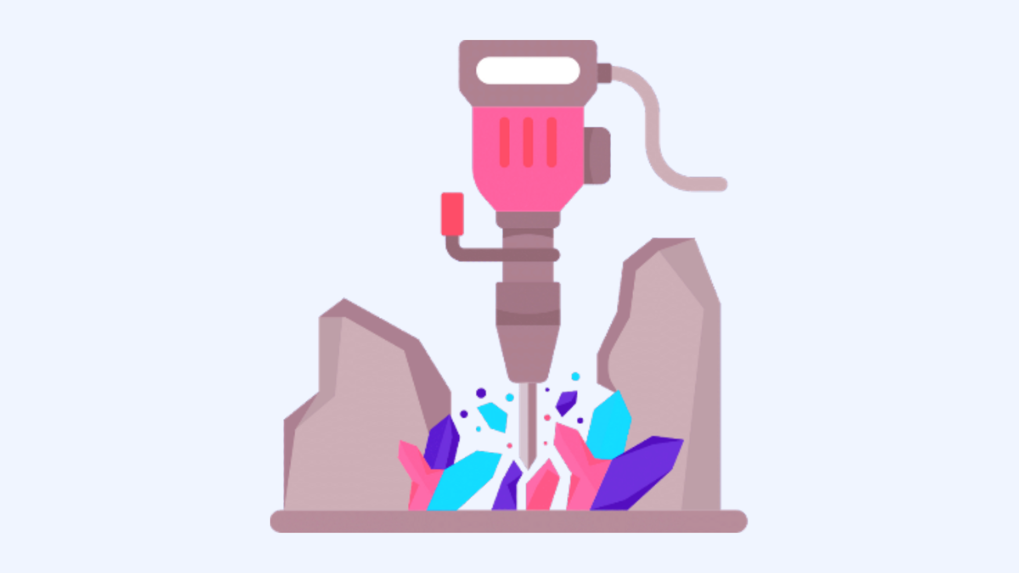 graphic of a drill digging down into rock to get gems