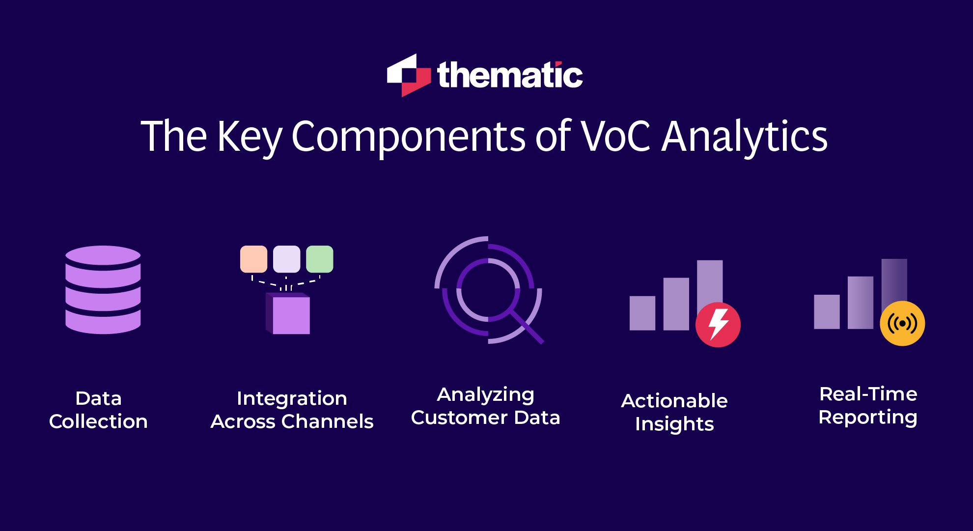 Graphic showing the key components of Voice of Customer Analytics.