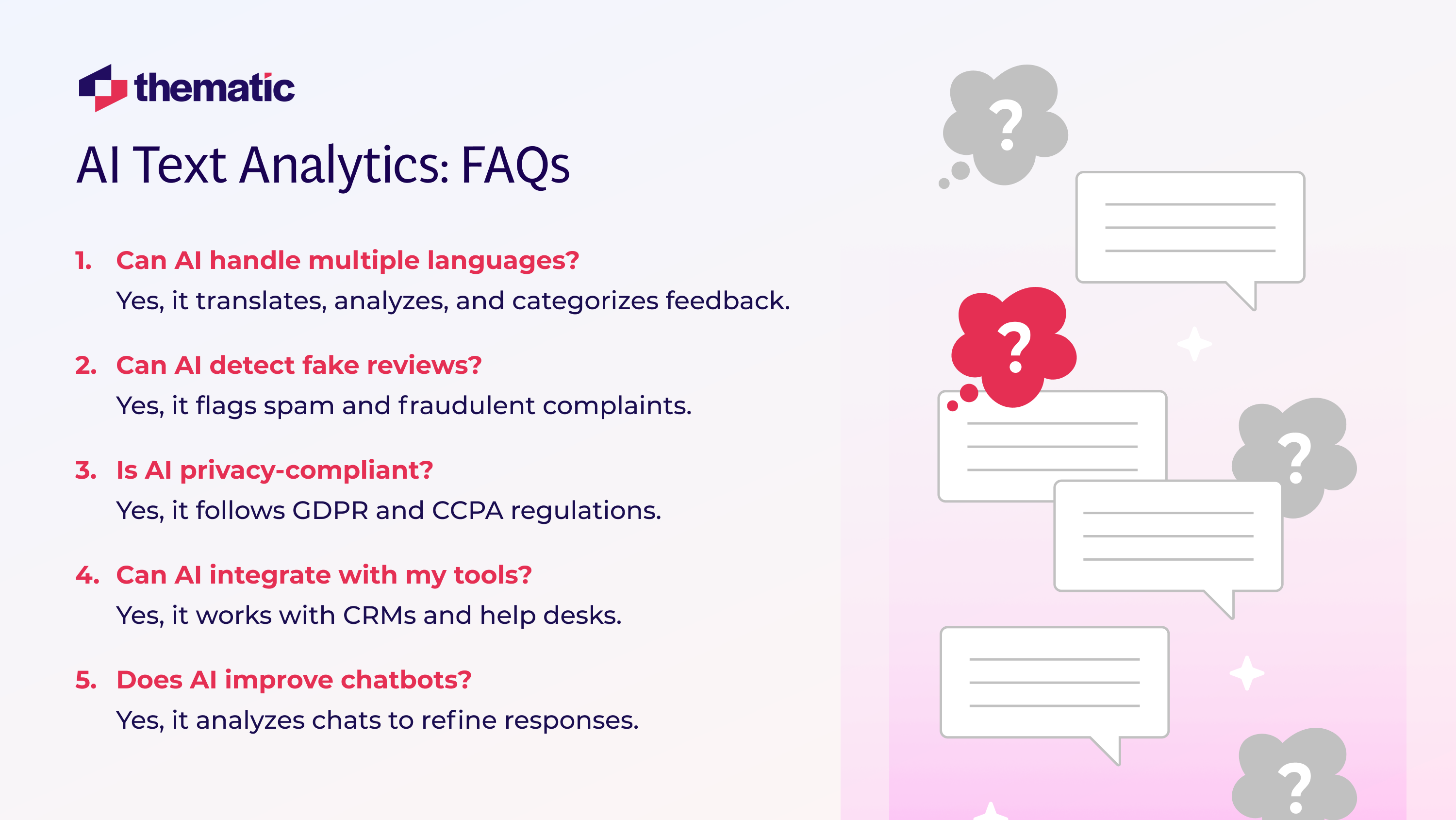 An infographic on FAQs about AI Text Analytics.