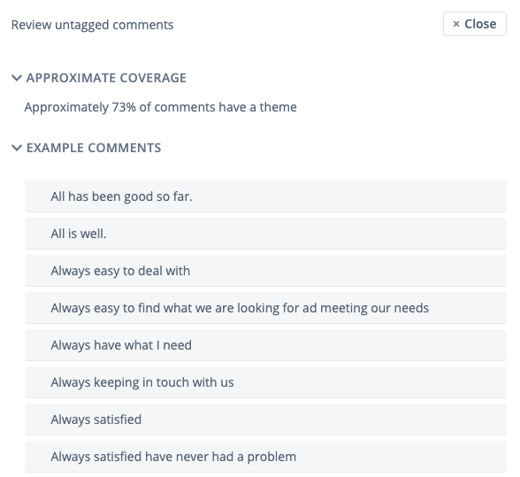 The review untagged comments section in Thematic