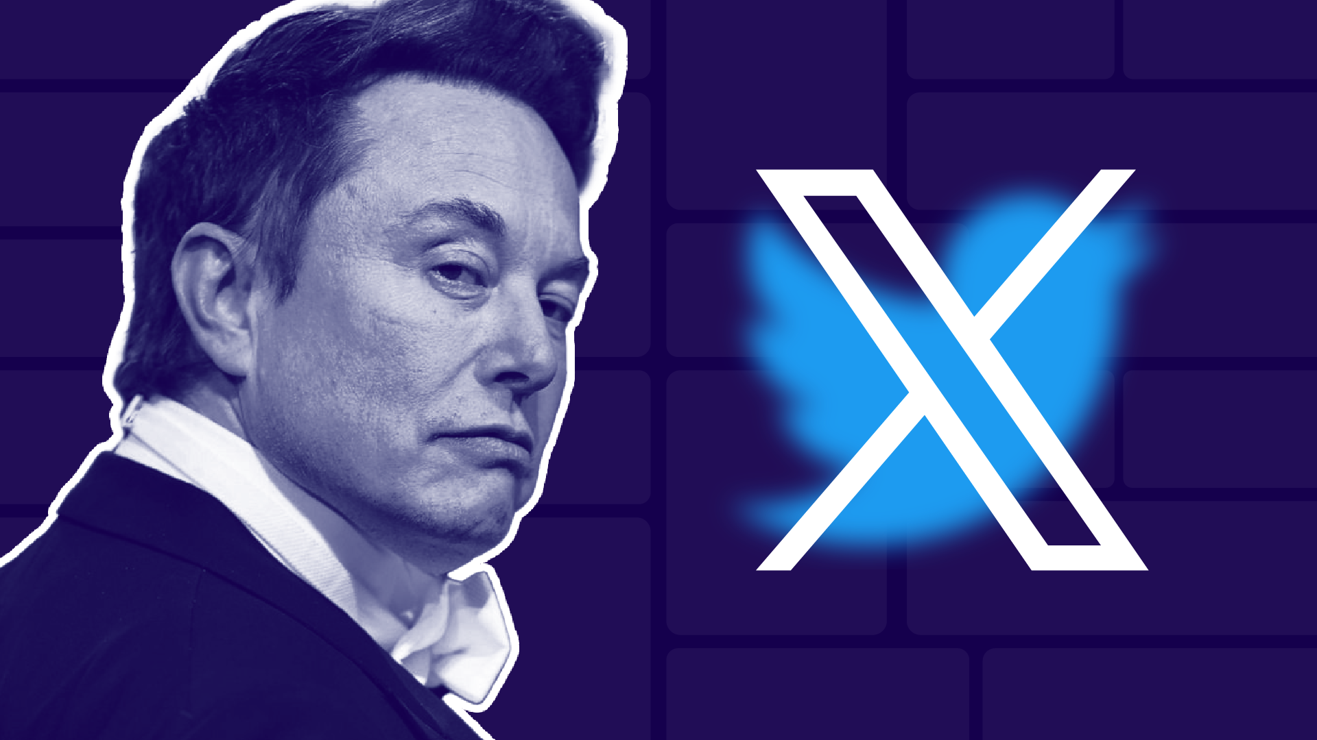 graphic of elon musk next to the new x logo