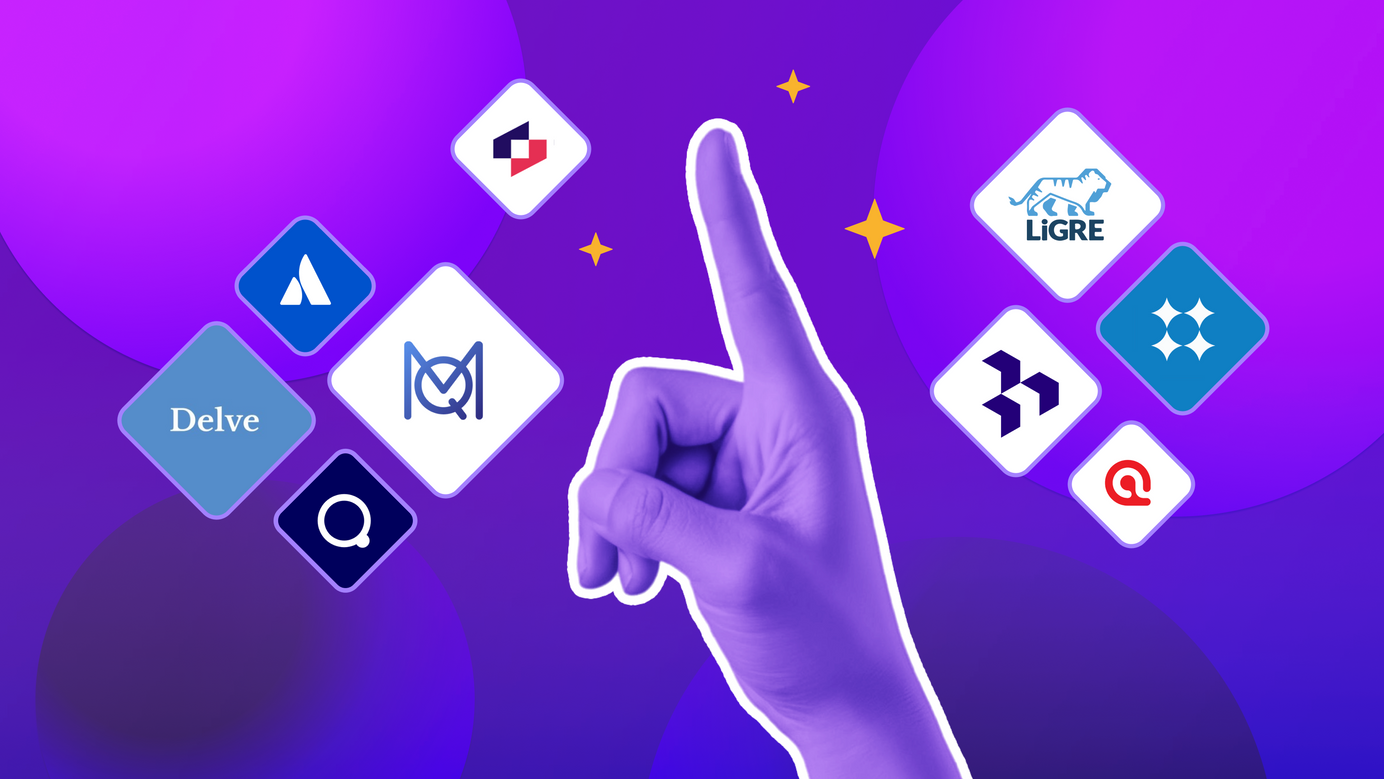 A decisive finger is pointing upwards, deciding between all 9 CX apps floating around it.