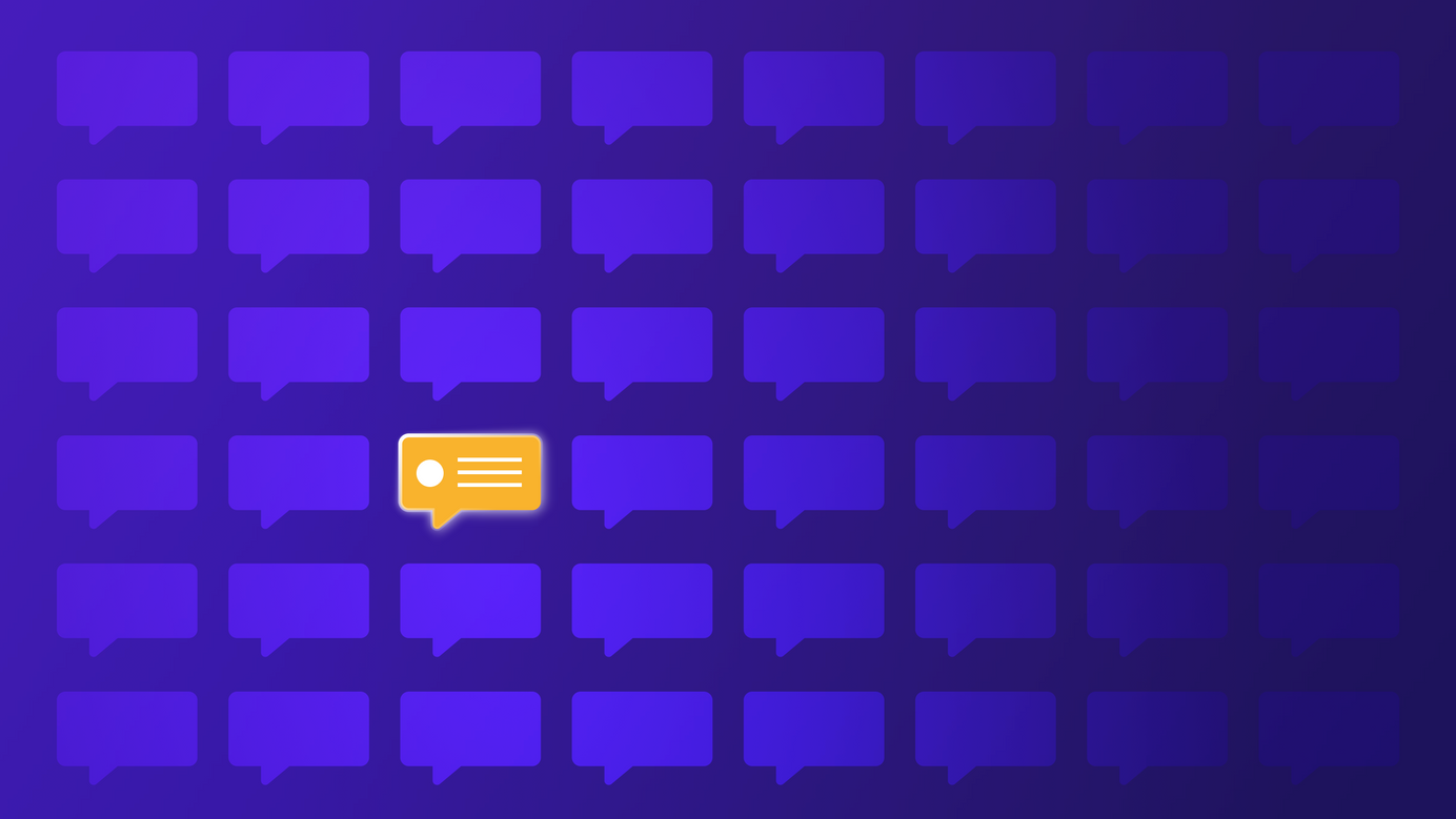 One feedback insight (speech bubble) floats in a sea of other feedback.