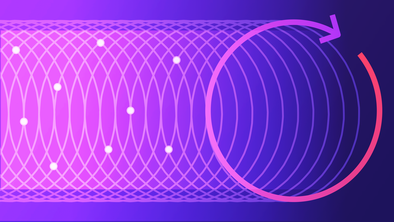 A data pipeline is visualized - several data points go through it with the end having a closed loop.