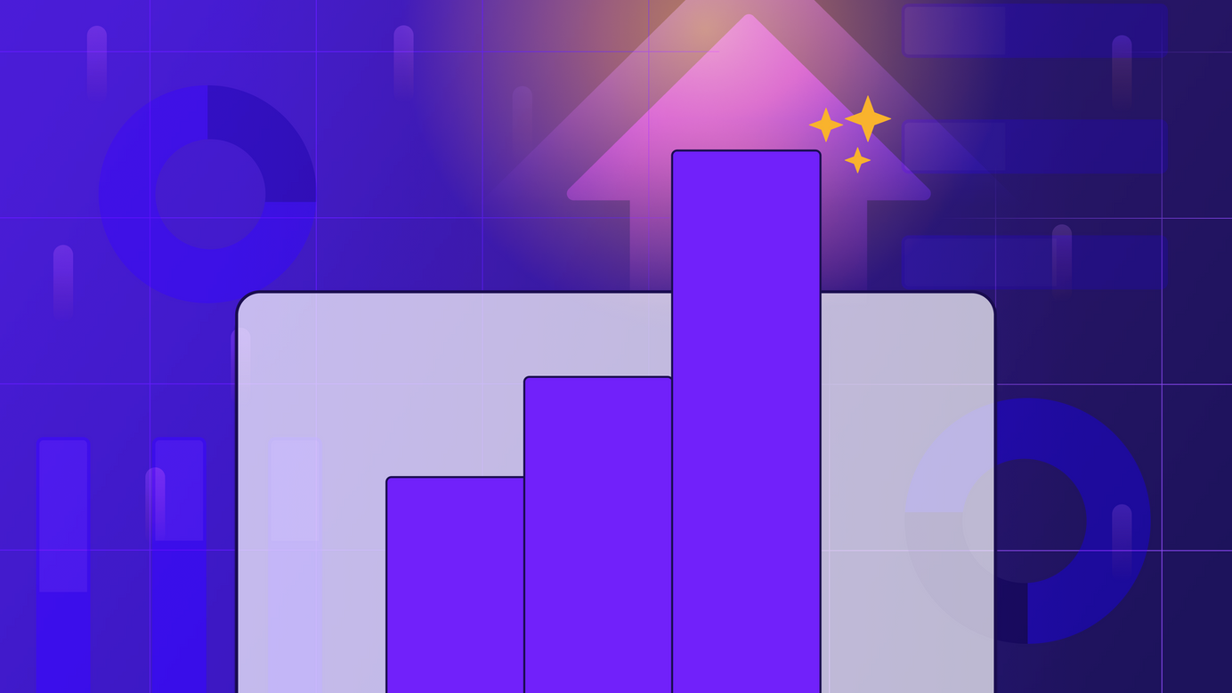 A bar graph is rising way above its container, more UI of text analytics in the background.
